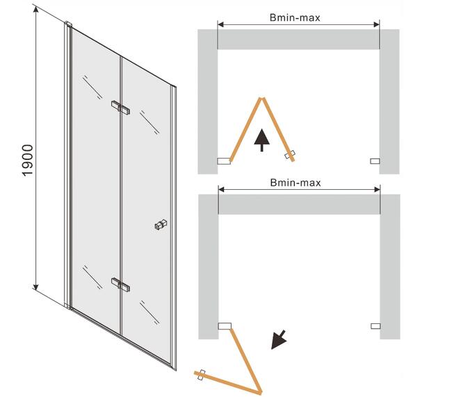 DRZWI PRYSZNICOWE SKŁADANE Złote Gold 70 / 80 / 90 / 100 cm