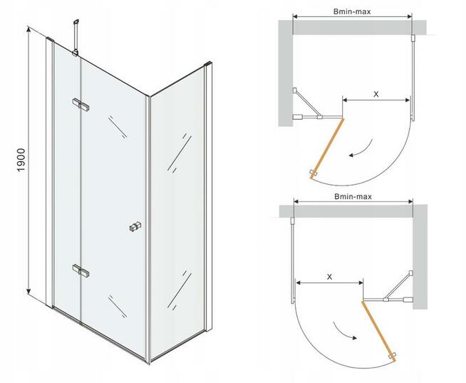 KABINA PRYSZNICOWA otwierana Złota GOLD różne rozmiary