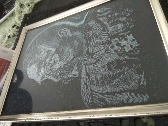 Piłsudski obraz szklany grawer ręczny w starej srebrnej rami