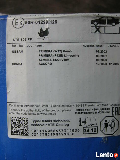 Klocki hamulcowe przód Daco Opel Vectra C/ ATE- Honda Accord