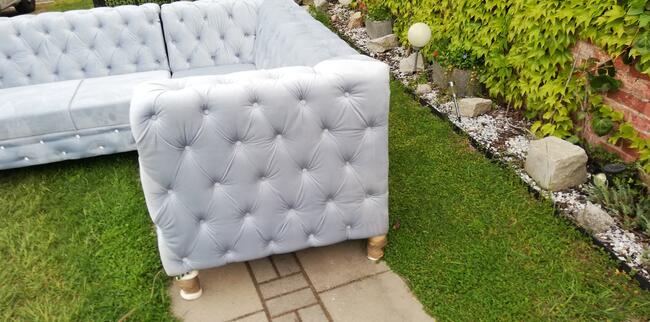 Narożnik chesterfield glamour szary producent głęboki pik