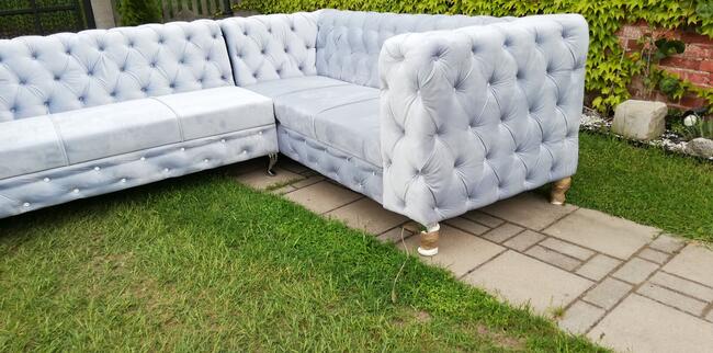 Narożnik chesterfield glamour szary producent głęboki pik