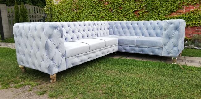 Narożnik chesterfield glamour szary producent głęboki pik