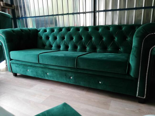 Sofa glamour z f spania chesterfield butelkowa zielen
