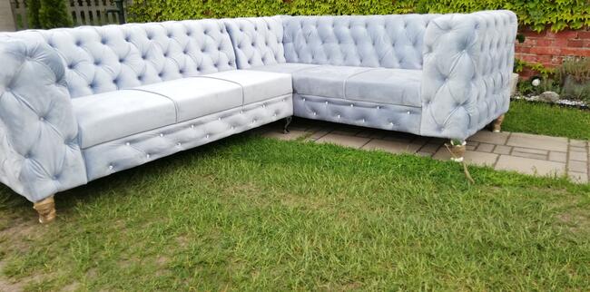 Narożnik chesterfield glamour szary producent głęboki pik
