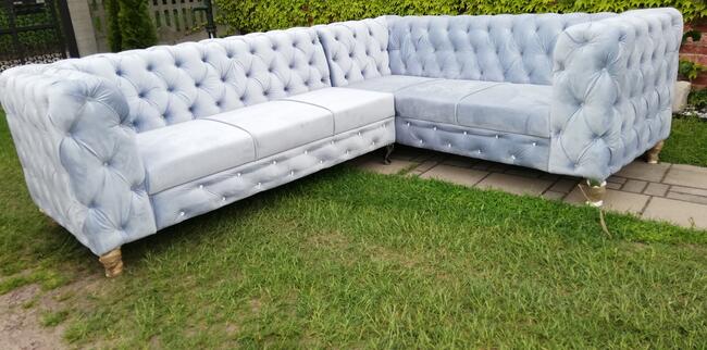 Narożnik chesterfield glamour szary producent głęboki pik