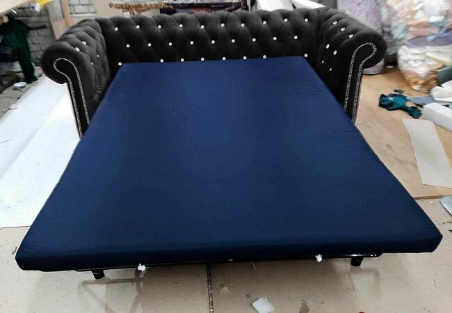 Sofa chesterfield kryształki chrom noga f spania glamour