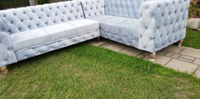 Narożnik chesterfield glamour szary producent głęboki pik