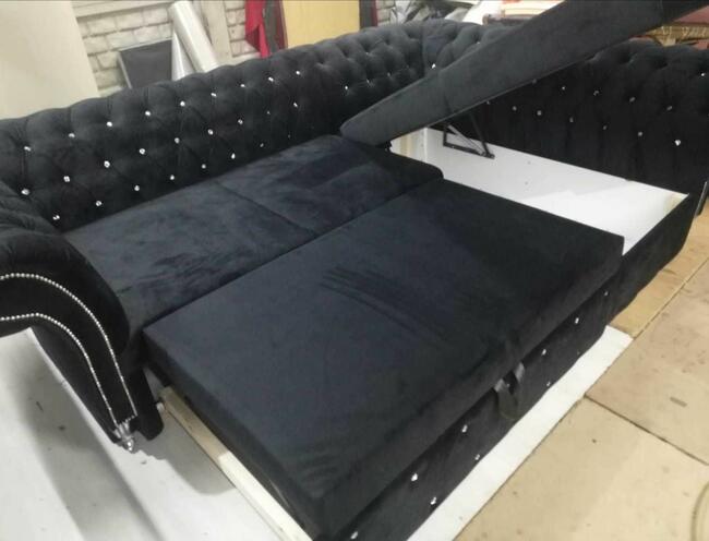 Narożnik glamour głęboko pikowany chesterfield nogi chrom