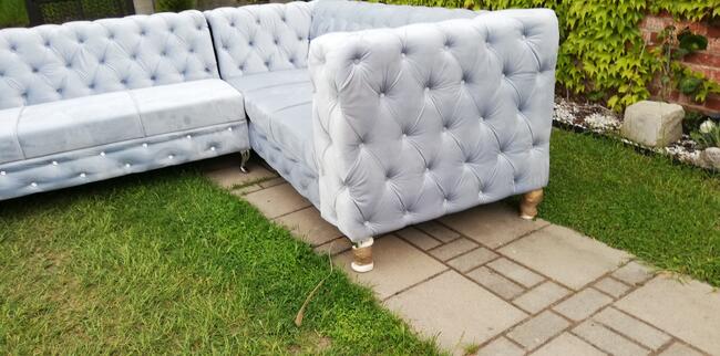 Narożnik chesterfield glamour szary producent głęboki pik