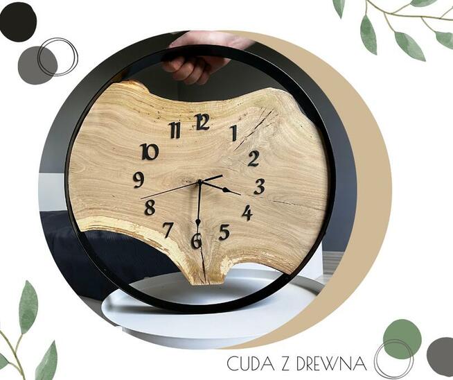 Loftowy zegar w obręczy z drewnianą deską 50 cm