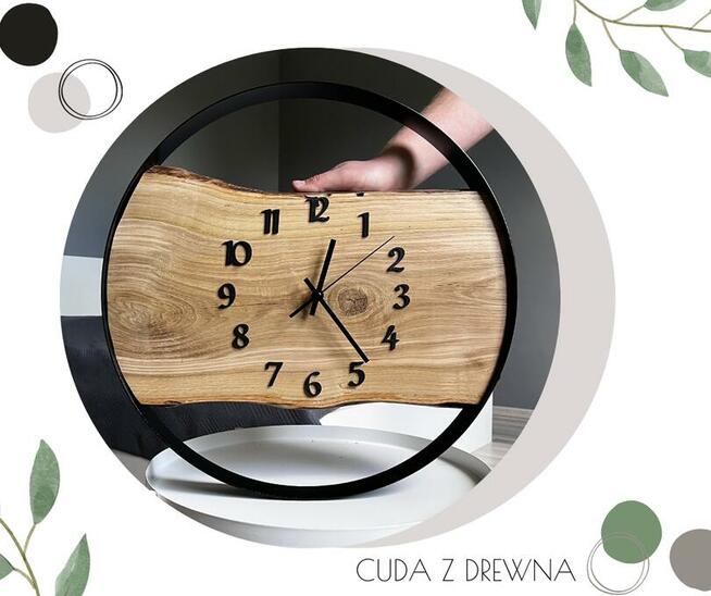 Loftowy zegar w obręczy z drewnianą deską 50 cm