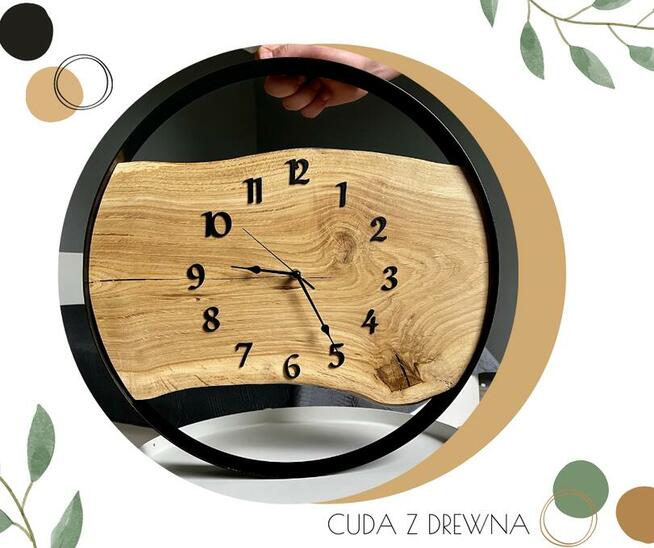 Loftowy zegar w obręczy z drewnianą deską 50 cm