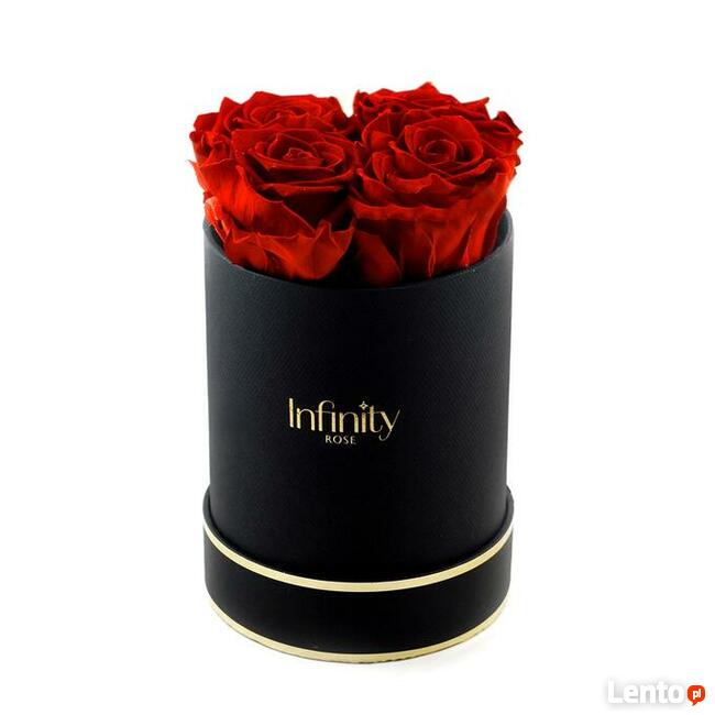Czarno-złoty Flower Box NATURALNE wieczne róże czerwone