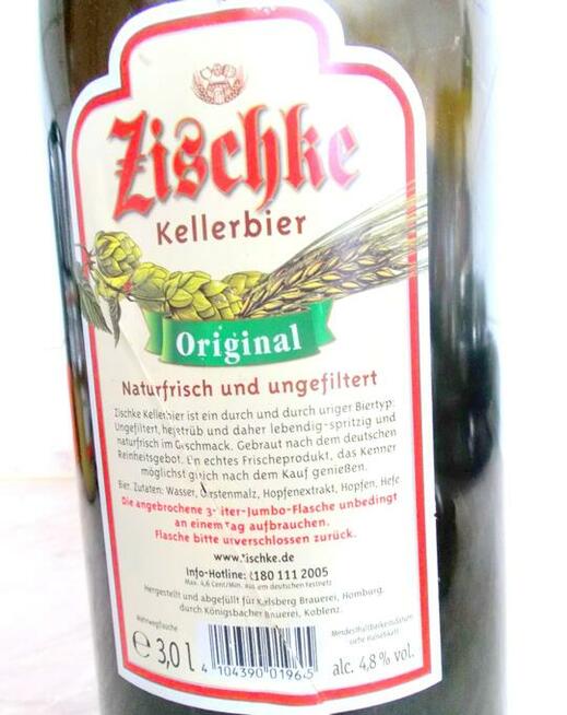 BUTELKA od piwa ZISCHKE Kellerbier poj. 3,0 l. Krachla pałąk