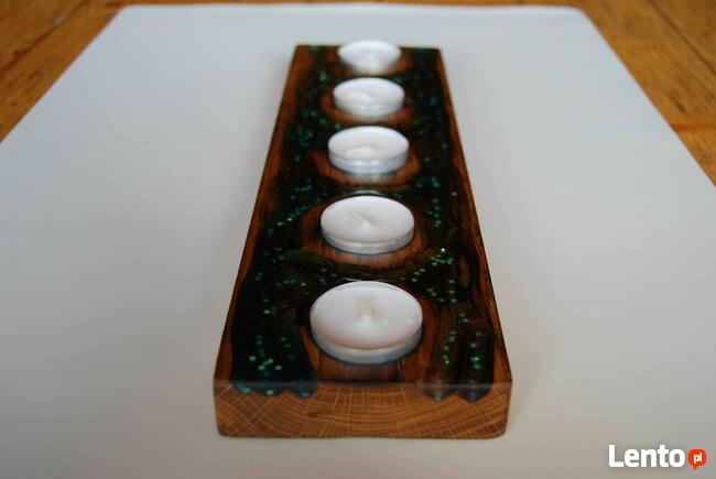 świecznik, drewno, żywica, tealight, rękodzieło