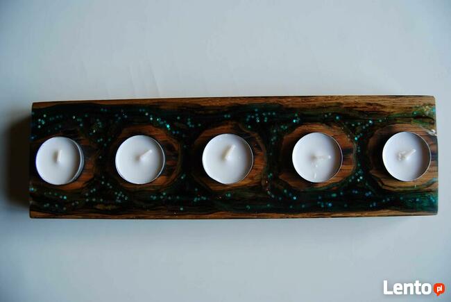 świecznik, drewno, żywica, tealight, rękodzieło