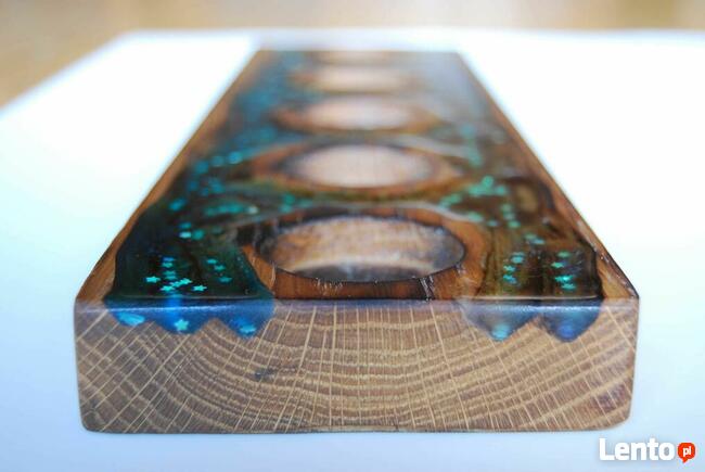 świecznik, drewno, żywica, tealight, rękodzieło