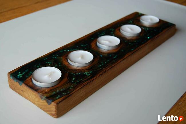 świecznik, drewno, żywica, tealight, rękodzieło