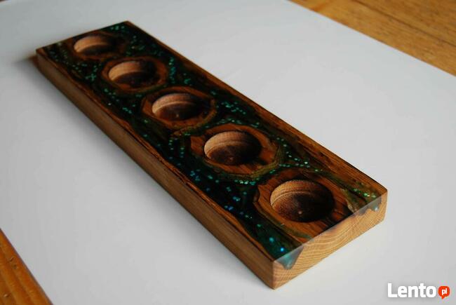 świecznik, drewno, żywica, tealight, rękodzieło