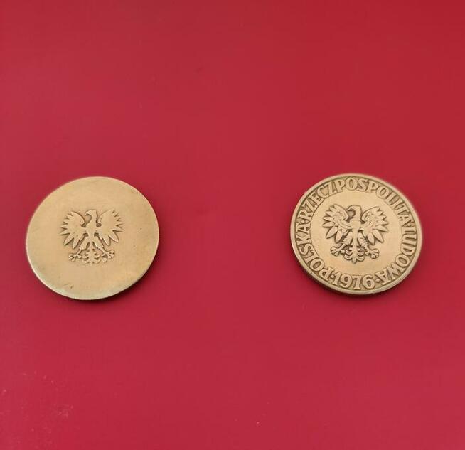 5zł z lat 1975-1979 Destrukt, w slabie śr.24mm 5g mosiądz