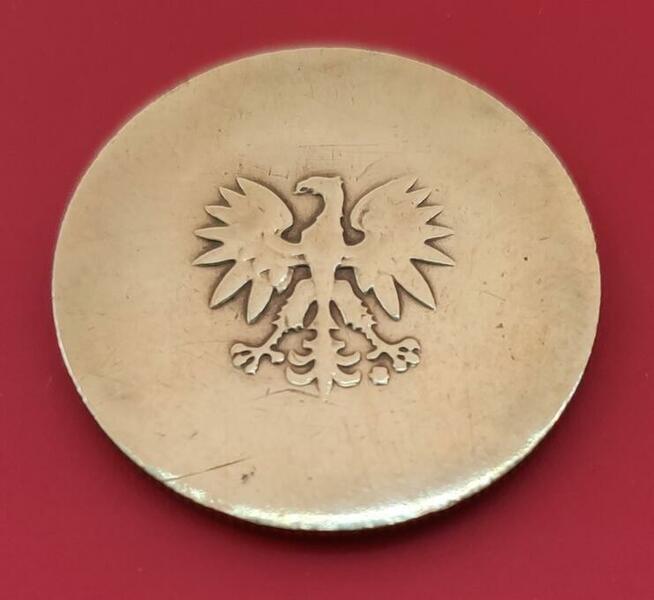 5zł z lat 1975-1979 Destrukt, w slabie śr.24mm 5g mosiądz