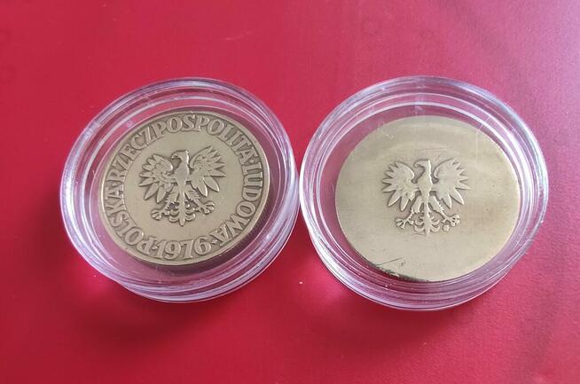 5zł z lat 1975-1979 Destrukt, w slabie śr.24mm 5g mosiądz