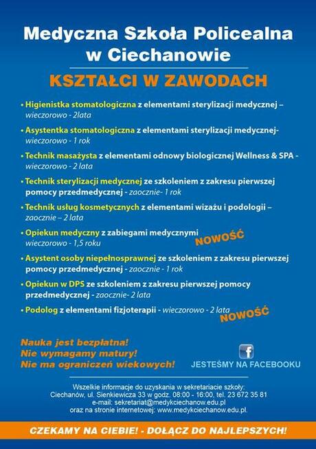 Medyczna Szkoła Policealna w Ciechanowie- ZAPRASZAMY!!!