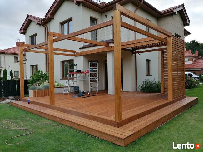 Tarasy z drewna, tarasy drewniane, pergole, drewutnie