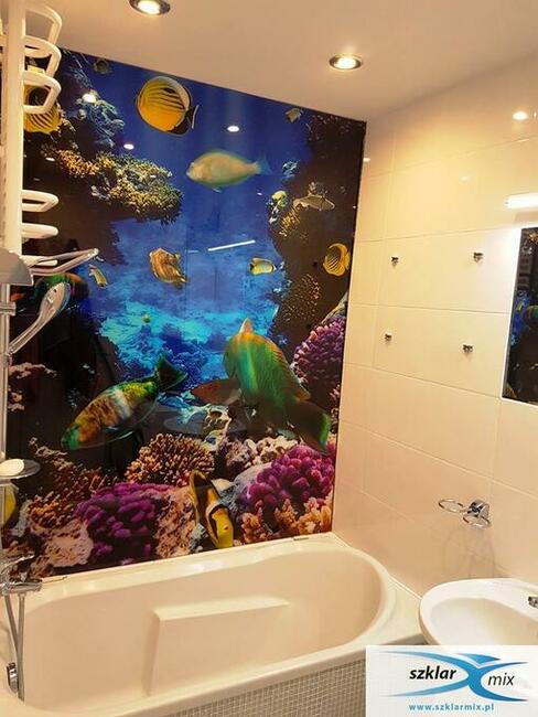 Szklarz Panele szklane z grafiką , szkło do łazienki, lacobel