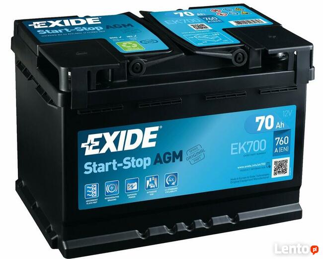 Akumulator EXIDE AGM 70Ah/760A DOWÓZ montaż GRATIS !!