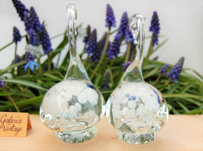 Szklane łabędzie, łabędź, figurka, szkło Murano PRL vintage