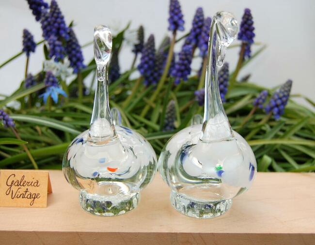 Szklane łabędzie, łabędź, figurka, szkło Murano PRL vintage