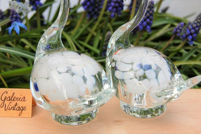 Szklane łabędzie, łabędź, figurka, szkło Murano PRL vintage