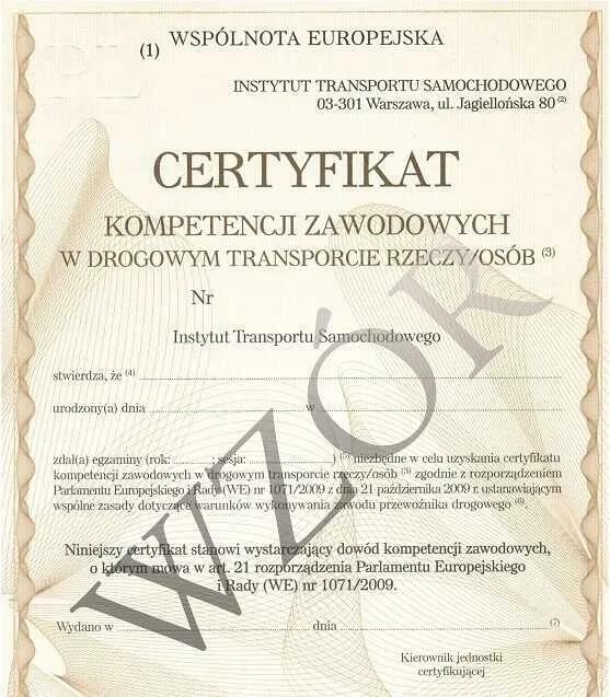 Certyfikat Kompetencji Zawodowych w transporcie drog rzeczy