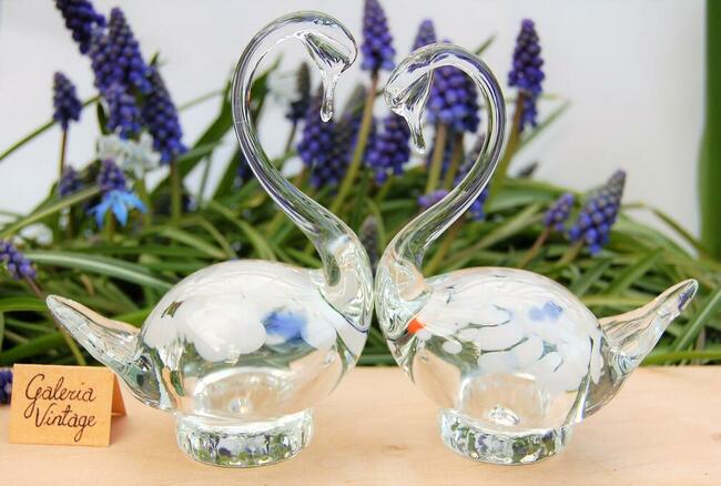Szklane łabędzie, łabędź, figurka, szkło Murano PRL vintage