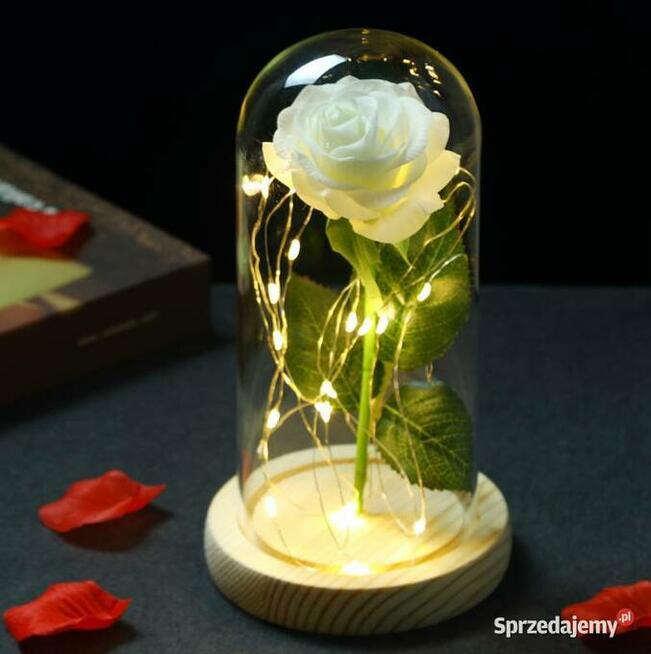 ŚLICZNA NIEBIESKA RÓŻA W SZKLE KOPULE KLOSZU DZIEŃ MATKI