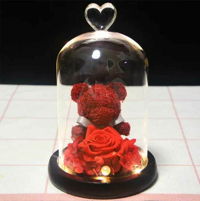 Sztuczna Wieczna Róża w Szkle Dzień Mamy - Różne KOLORY