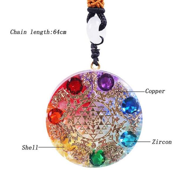 Naszyjnik Wisiorek Orgonitowy Piękny Rainbow Cyrkonie Muszle