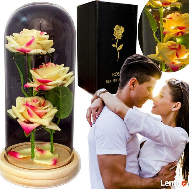 Piękna Biała Podwójna Wieczna Róża w Szkle Dzień Matki Mamy