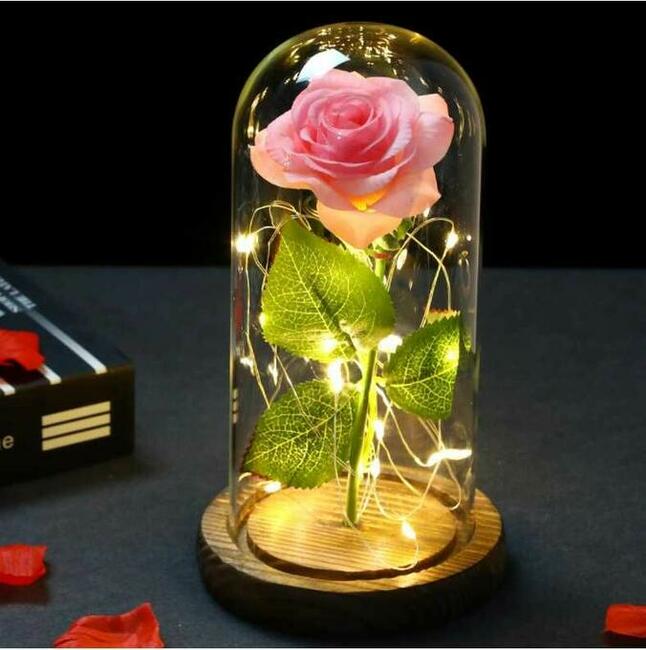 Piękna Złota Róża w Szkle Piękny Prezent Dzień Kobiet Mamy