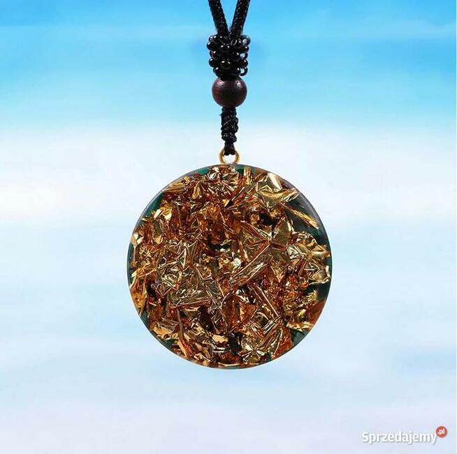 Piękny Naszyjnik Orgonit Malachit Naturalna Żywica Amulet D.