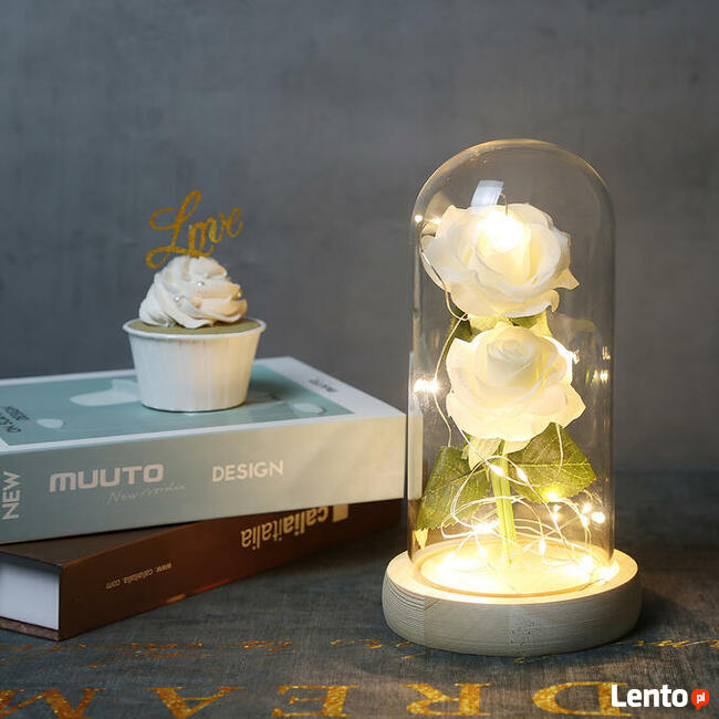 Piękna Biało-Różowa Wieczna Róża w Szkle Dzień Mamy Matki