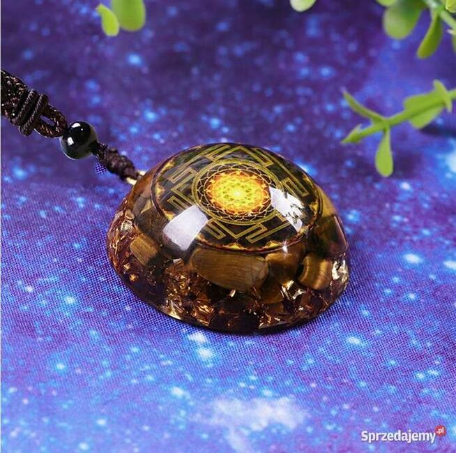 Piękny Naszyjnik Wisiorek Orgonit Tygrysie Oko Złota Folia