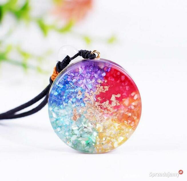 Naszyjnik Wisiorek Orgonitowy Piękny Rainbow Cyrkonie Muszle