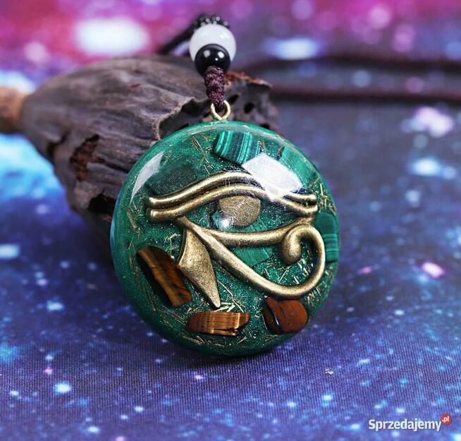 Piękny Naszyjnik Orgonit Malachit Oko Tygrysie Oko Horusa