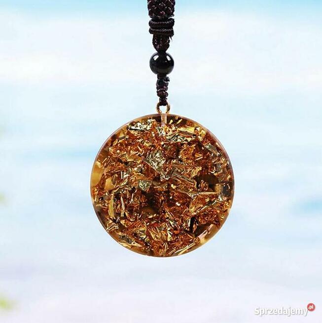 Piękny Naszyjnik Wisiorek Orgonit Tygrysie Oko Złota Folia