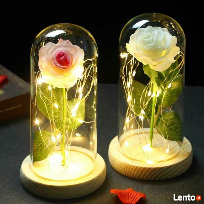 Piękna Biało-Różowa Wieczna Róża w Szkle Dzień Mamy Matki