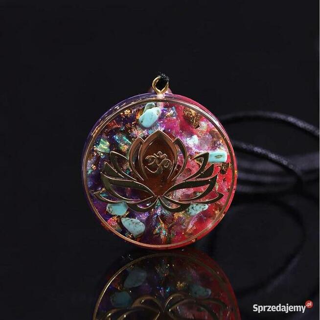 PIĘKNY NASZYJNIK ORGONIT TYGRYSIE OKO KWIAT LOTOSU TURKUS OM