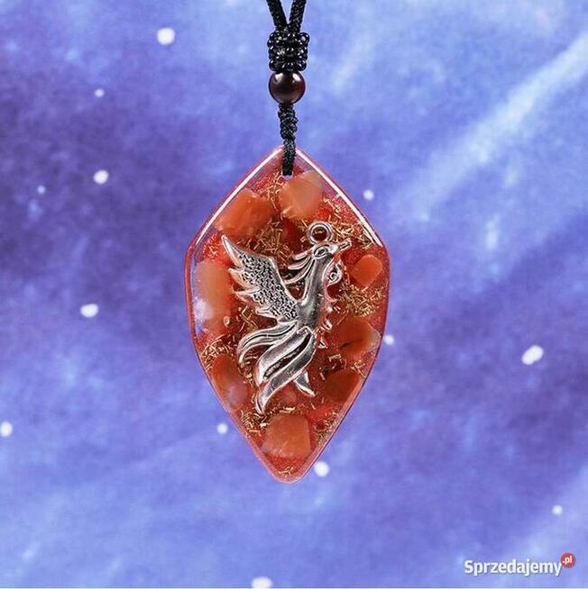 Piękny Czerwony Agat Naszyjnik Orgonit Feniks Odpromiennik